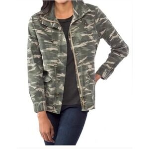 Kensie Jeans Green‎ Camo Utility Military Denim Jacket